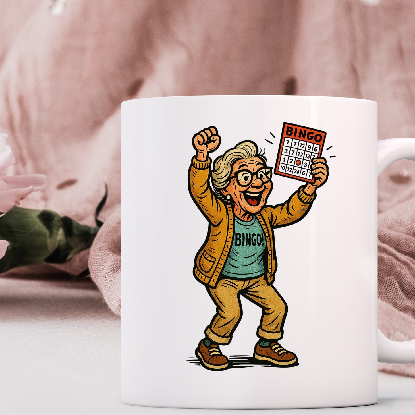 🎉 Oma Bingo Tasse – Die Glücksbringerin unter den Seniorinnen!