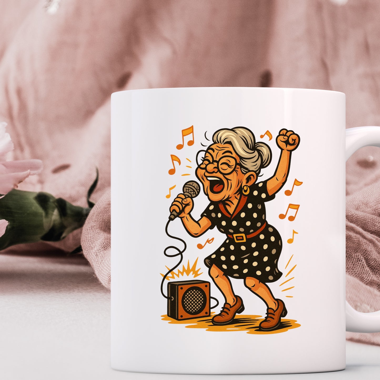 🎤 Oma Karaoke Tasse – Die Rampensau des Ruhestands